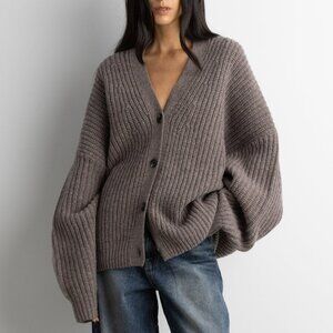 Oak and Fort Slouchy Oversized Wool Cardigan O/S Heather Taupe